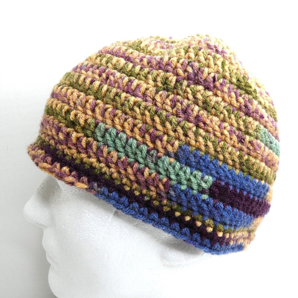Forest Camo Beanie OS Camouflage Skull Cap Hat 7.5" Long Handmade Crochet Knit